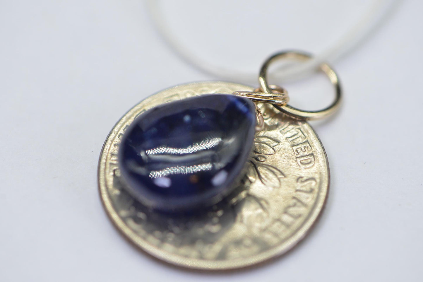 6ct Natural Sapphire 14K Solid Gold Pendant: Wire Wrapped Birthstone Charm