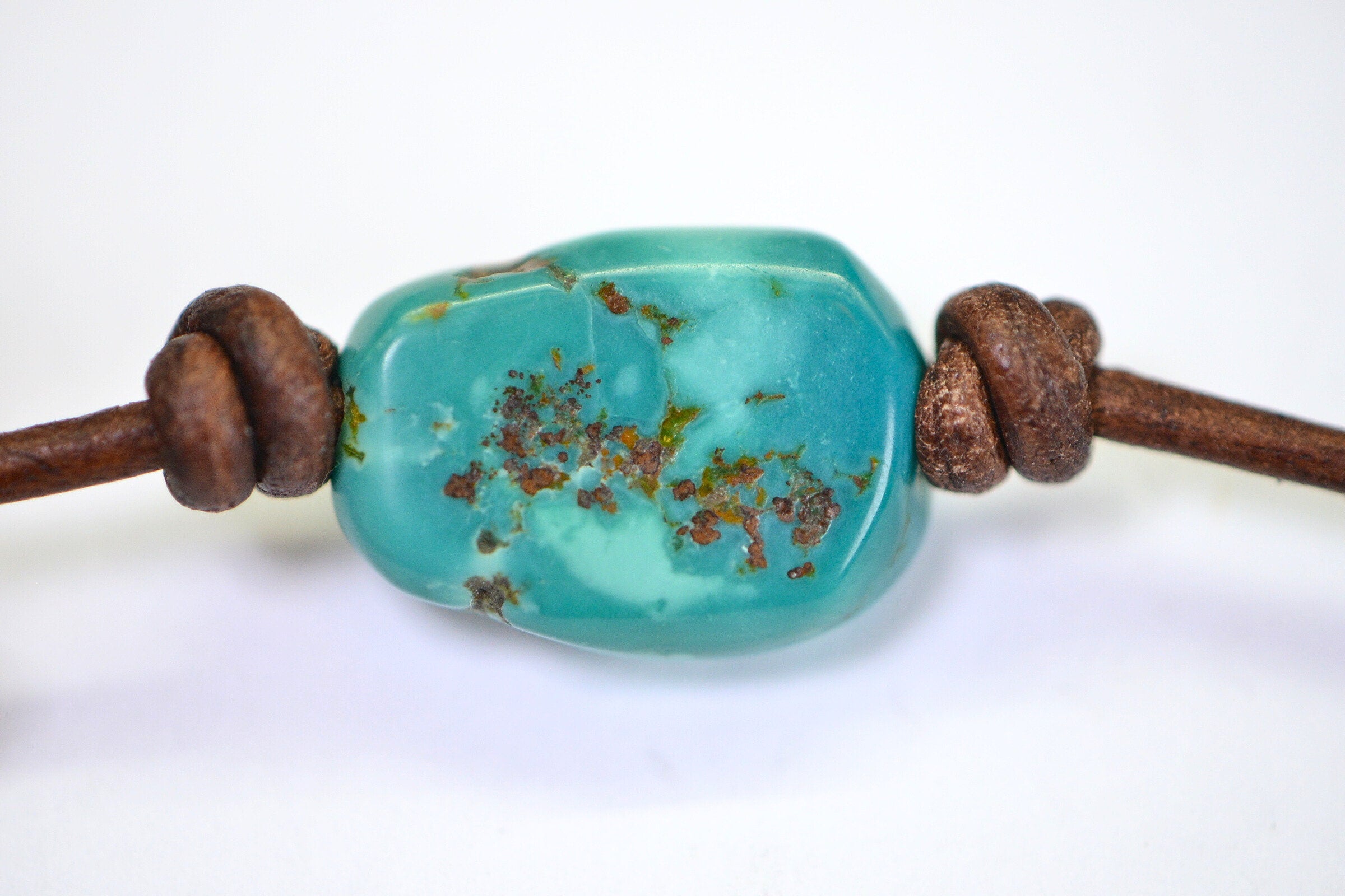 Turquoise Choker Necklace Single Large Stone  Kingdom Turquoise On Leather Cord
