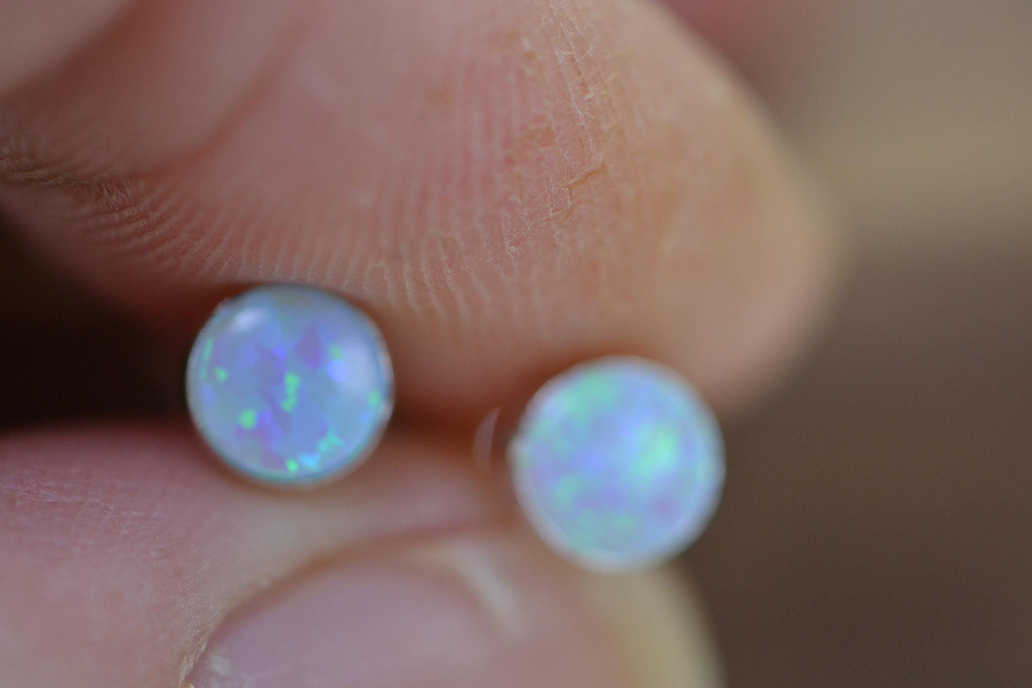 Light Blue Opal Stud Earrings  Post Earrings Gemstone Jewelry Birthstone October