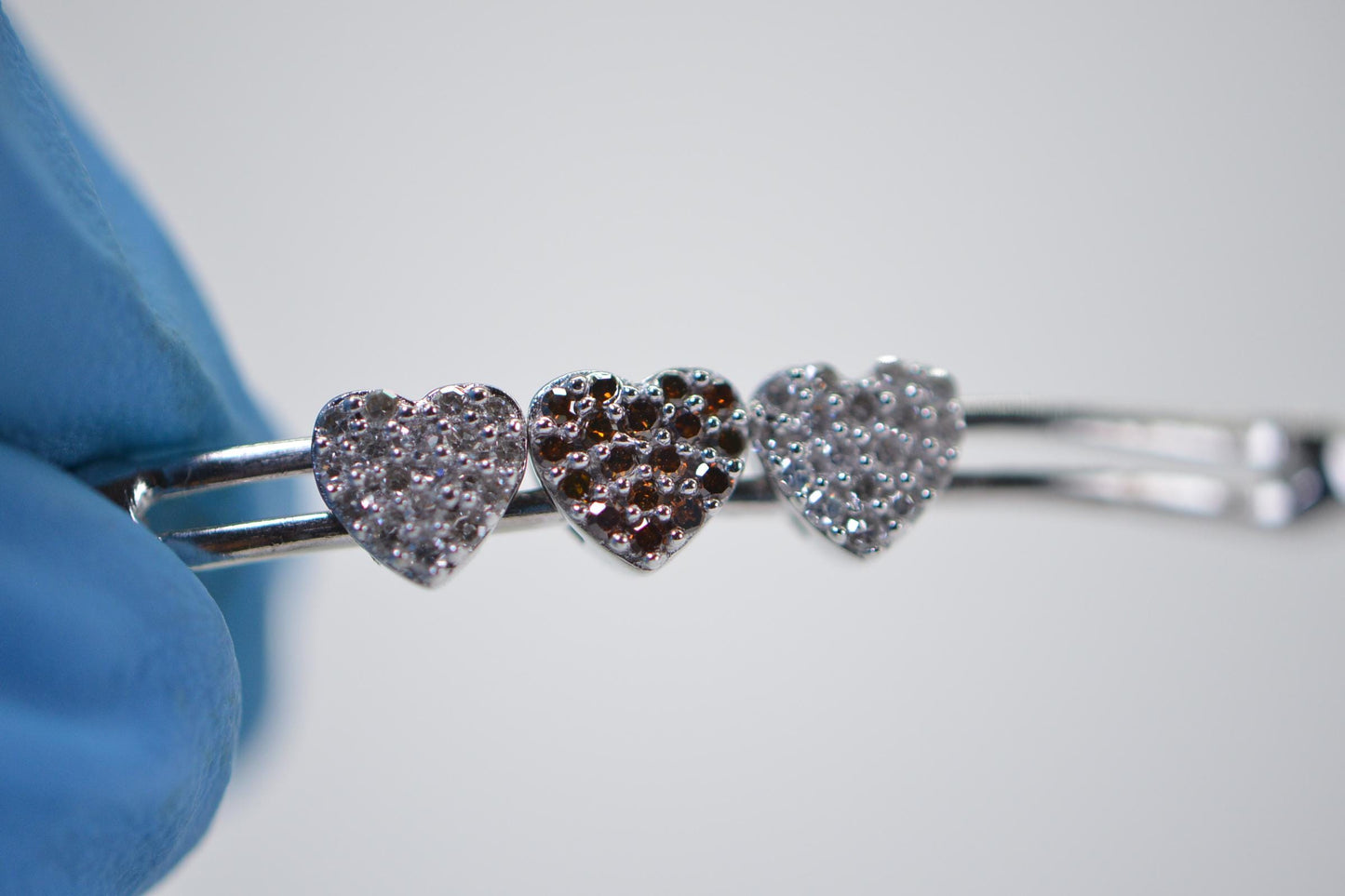 Diamond Three Heart Bracelet: 14k White Gold over Sterling Silver