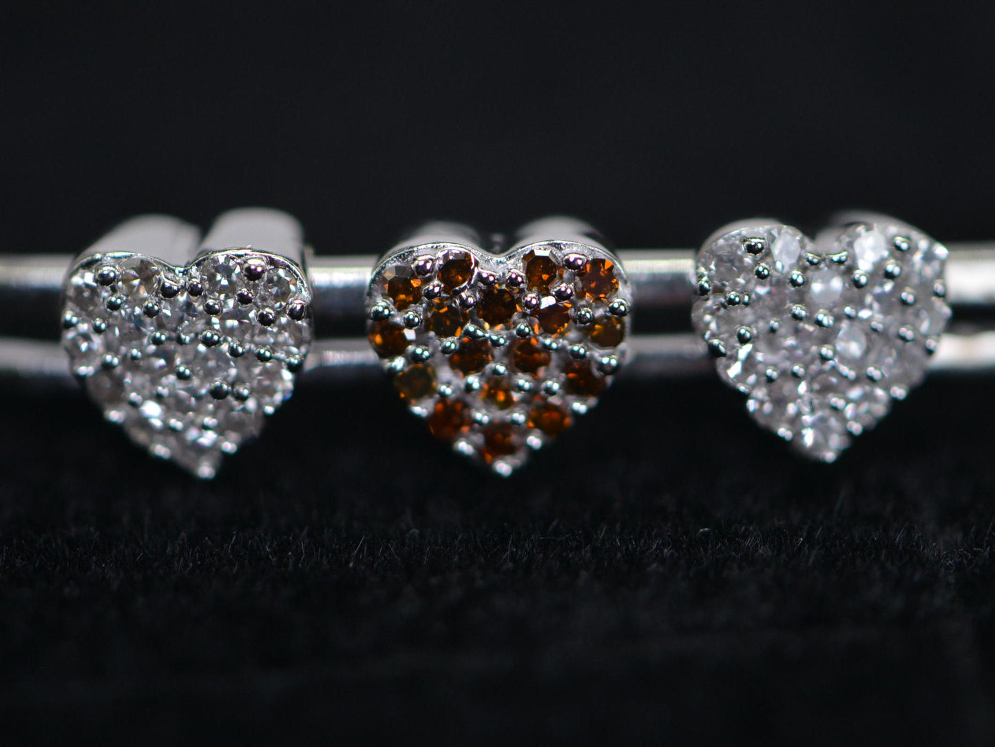 Diamond Three Heart Bracelet: 14k White Gold over Sterling Silver