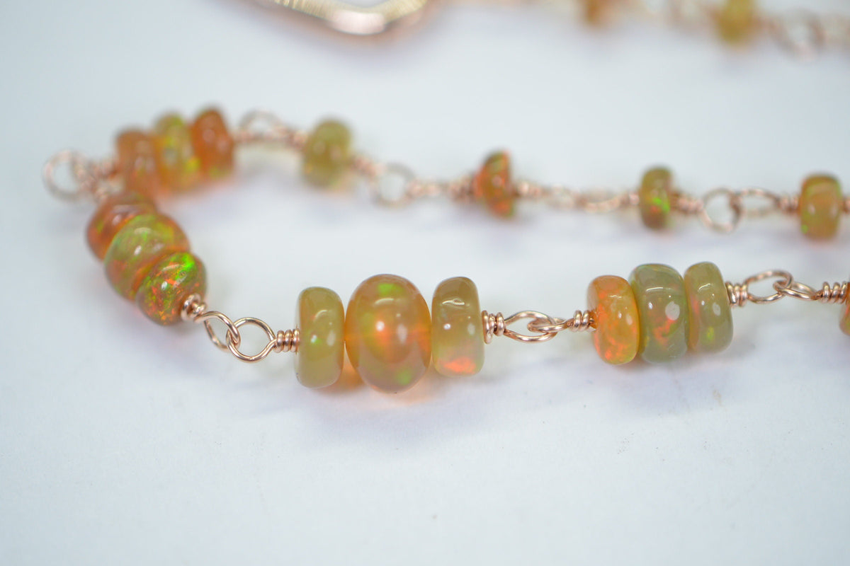Ethiopian Opal Choker: Brown Orange Gemstone, 14K Rose Gold Filled