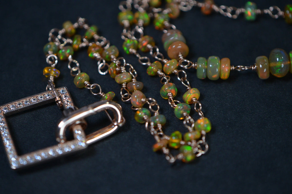Ethiopian Opal Choker: Brown Orange Gemstone, 14K Rose Gold Filled