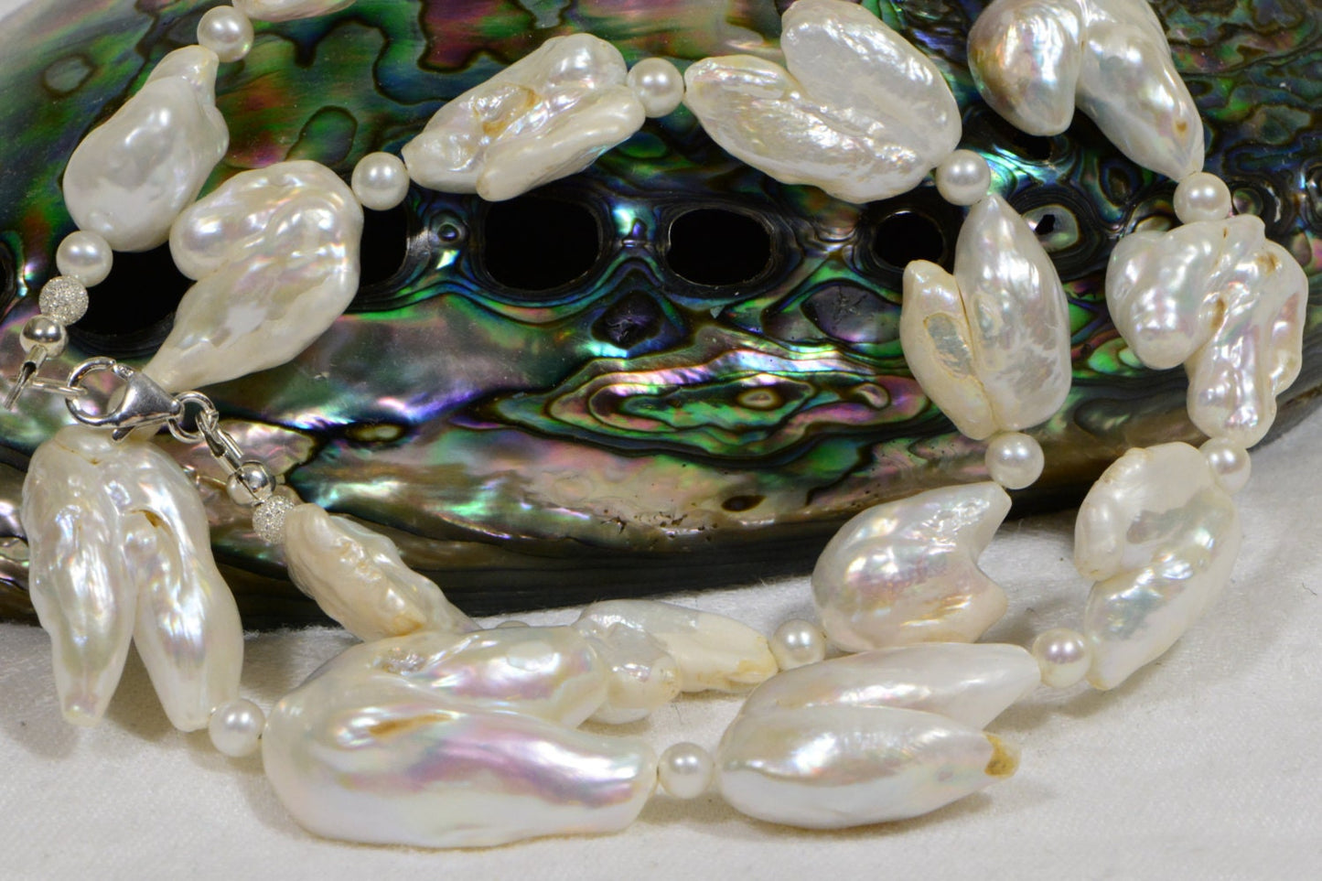 Biwa Pearl Necklace, Baroque Gemstone Necklace, 925 Silver Clasp