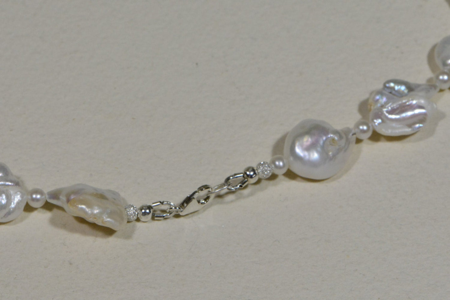 Biwa Pearl Necklace, Baroque Gemstone Necklace, 925 Silver Clasp