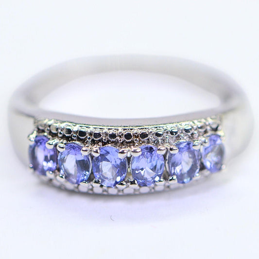 Tanzanite Cluster Ring: Sterling Silver Cocktail Band, December Birthstone