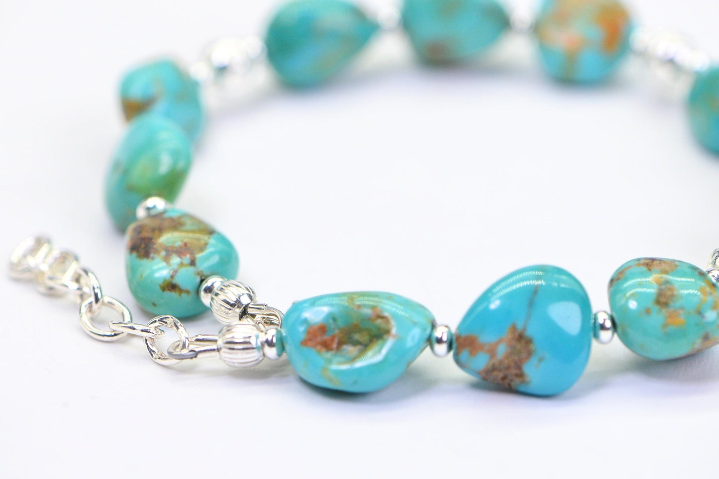 Natural Kingman Turquoise Nugget Bracelet: Untreated Gemstone Beaded