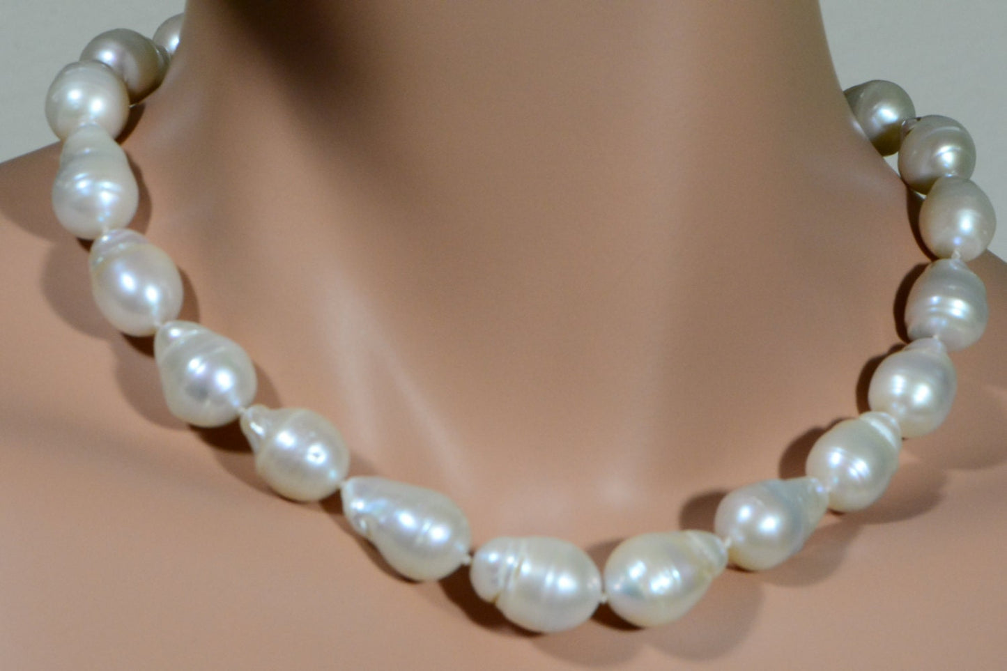Baroque Pearl Necklace, Huge 925 Silver Clasp, 17 inch