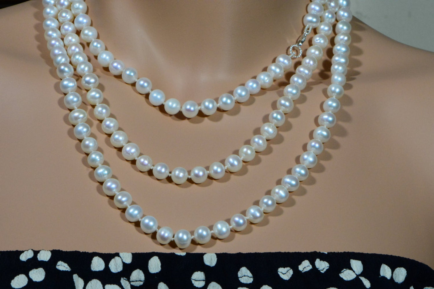 Knotted Pearl Necklace, Freshwater Pearls, Long Necklace