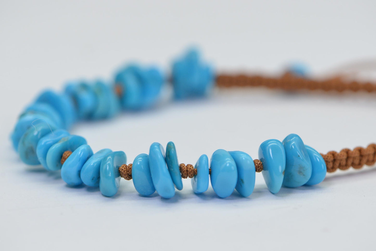 Sleeping Beauty Turquoise Chip Bracelet: Macrame Knotted, Untreated Gemstone
