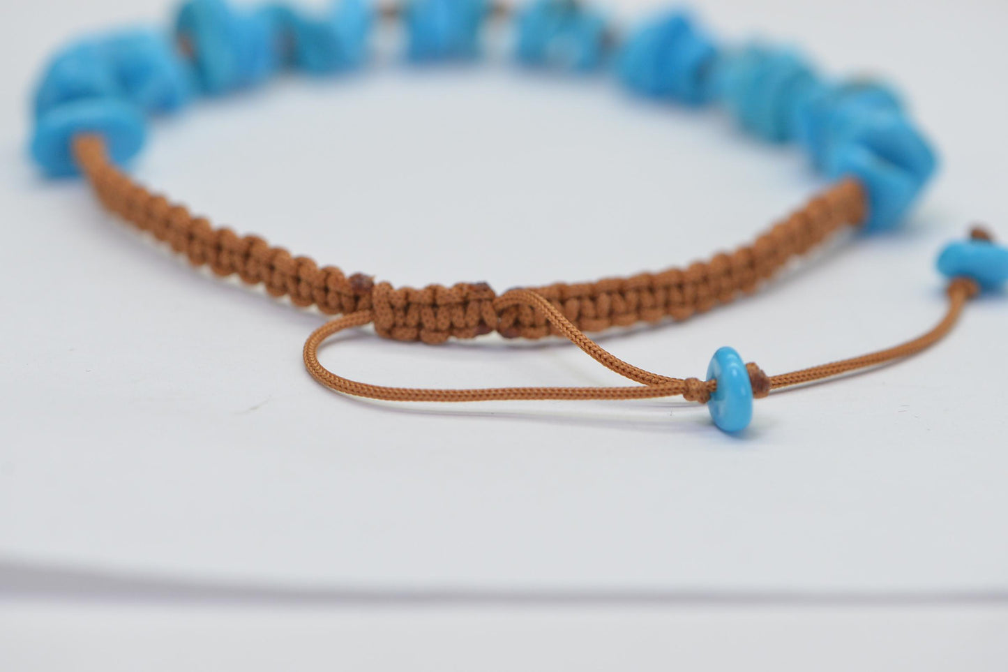 Sleeping Beauty Turquoise Chip Bracelet: Macrame Knotted, Untreated Gemstone