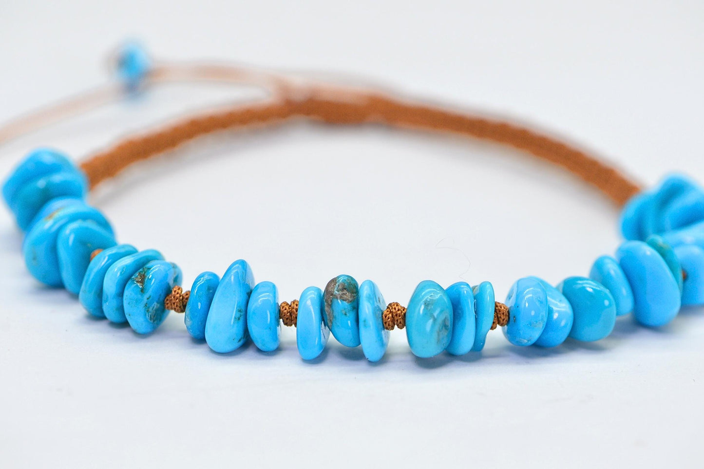 Sleeping Beauty Turquoise Chip Bracelet: Macrame Knotted, Untreated Gemstone