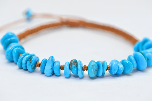 Sleeping Beauty Turquoise Chip Bracelet: Macrame Knotted, Untreated Gemstone