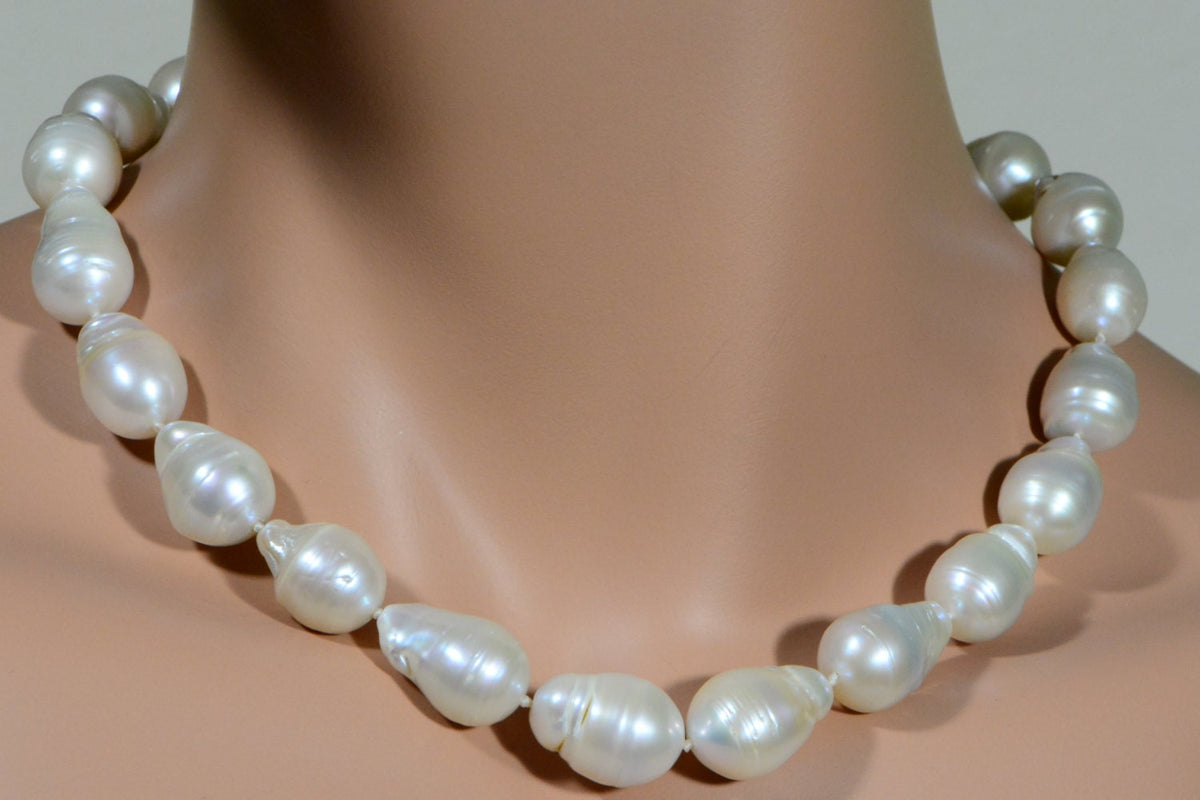 Large Baroque Pearl Necklace: Genuine Freshwater Pearl, Sterling Silver Clasp
