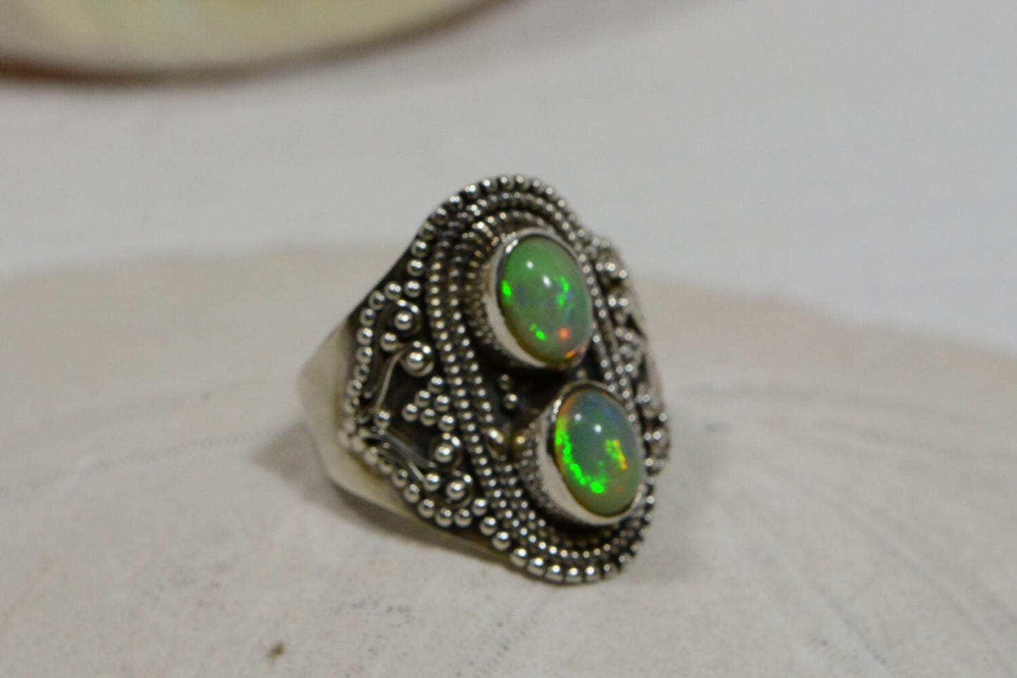 Ethiopian Opal Ring Sterling Silver size 7,October Birthstone, Victorian style ring