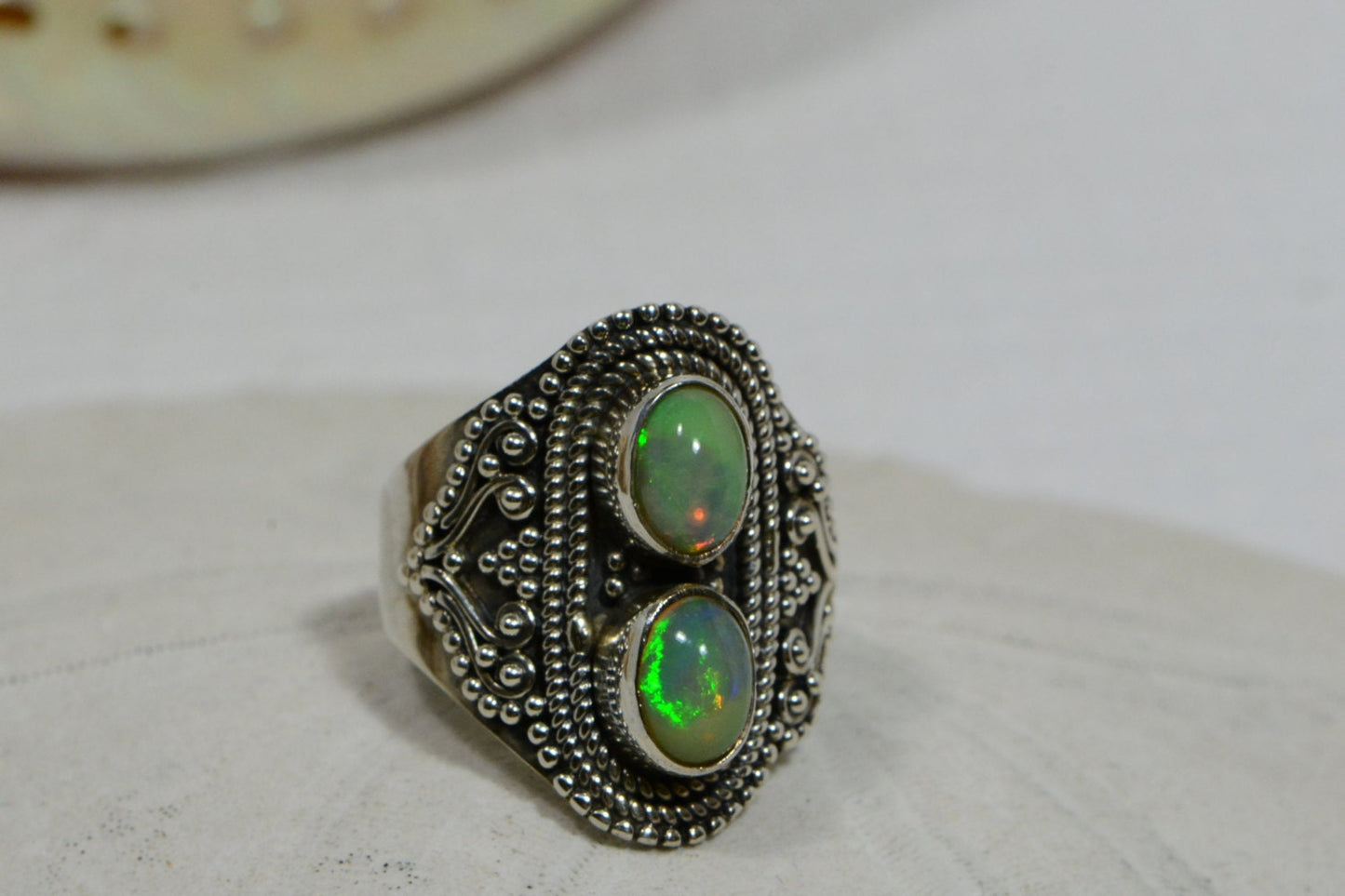 Ethiopian Opal Ring Sterling Silver size 7,October Birthstone, Victorian style ring