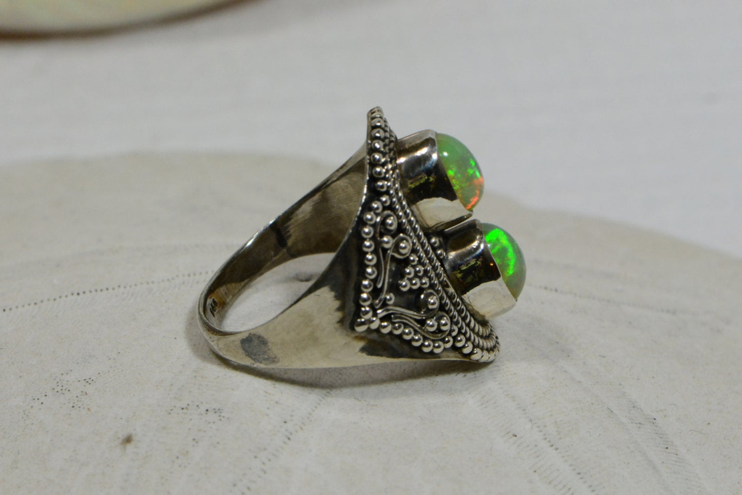 Ethiopian Opal Ring Sterling Silver size 7,October Birthstone, Victorian style ring