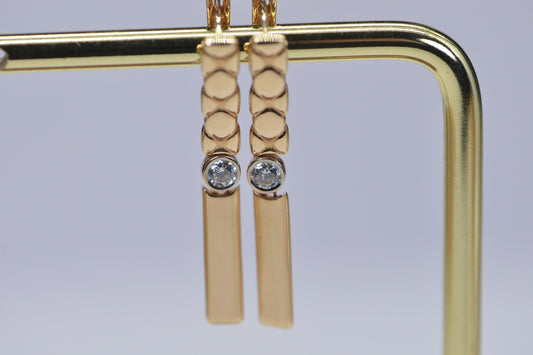 585K Rose Gold Dangle Earrings: Geometric Simulated Diamond Drop