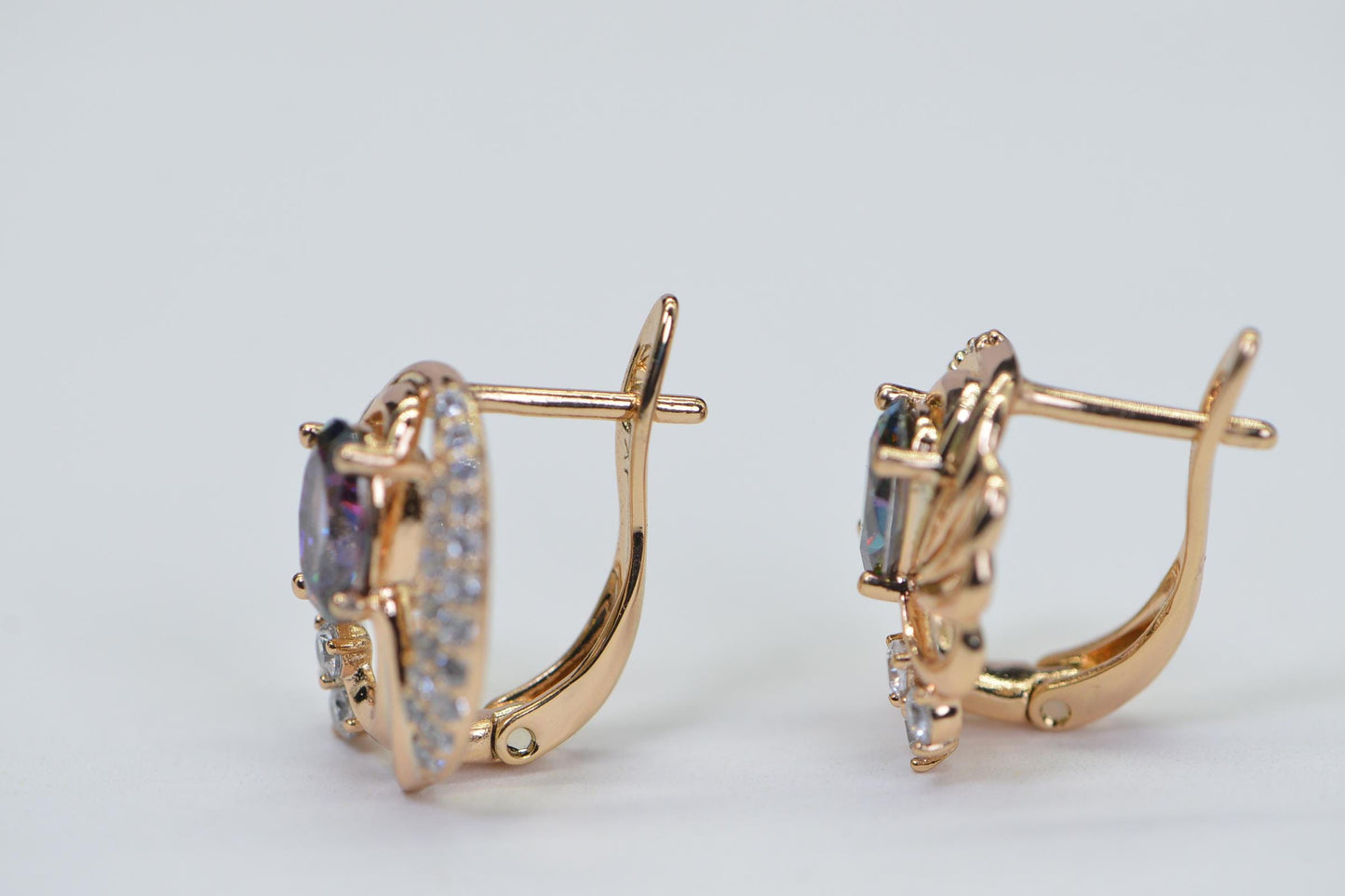Mystic Topaz Dangle Earrings: 18K Gold Plated, CZ Diamond