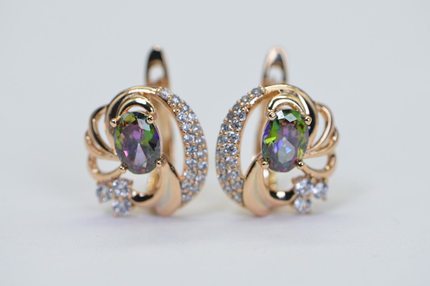 Mystic Topaz Dangle Earrings: 18K Gold Plated, CZ Diamond