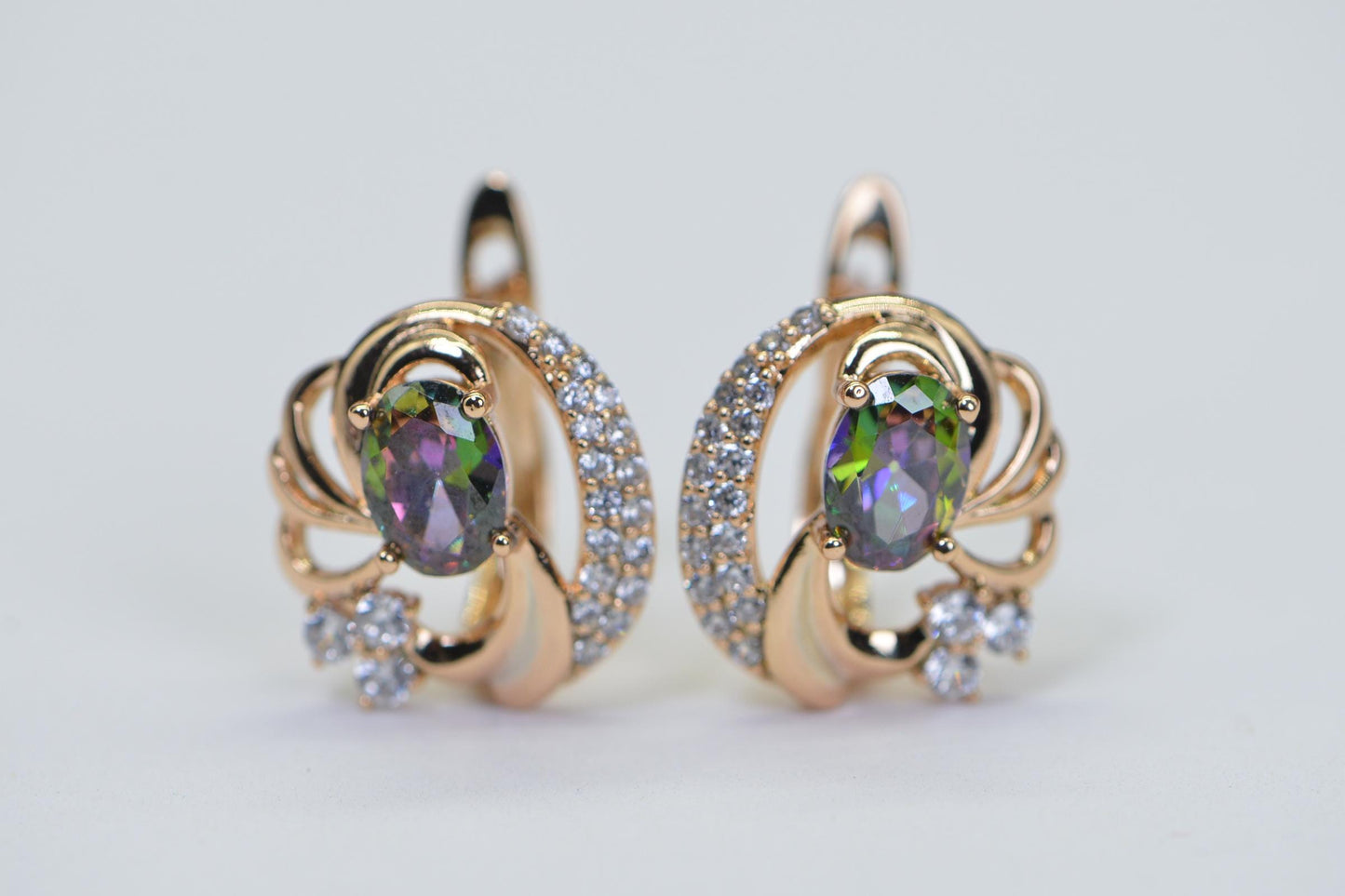 Mystic Topaz Dangle Earrings: 18K Gold Plated, CZ Diamond