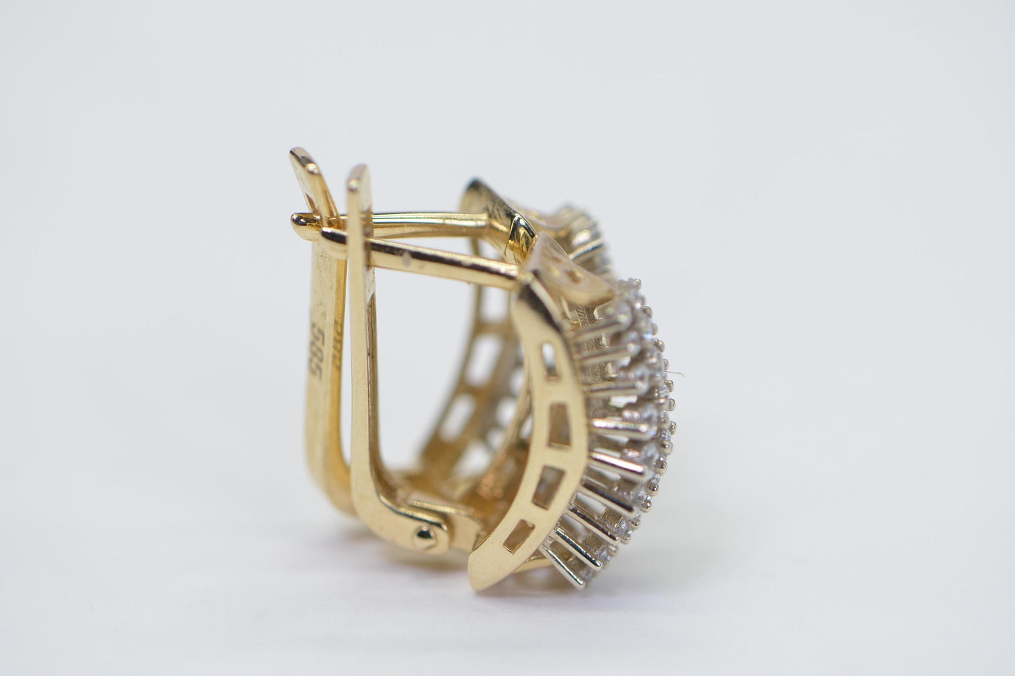 14K Yellow Gold Multi Diamond  Earrings English Lock Closure