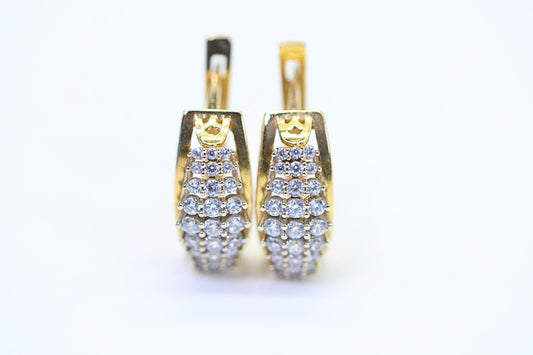14K Yellow Gold Multi Diamond  Earrings English Lock Closure