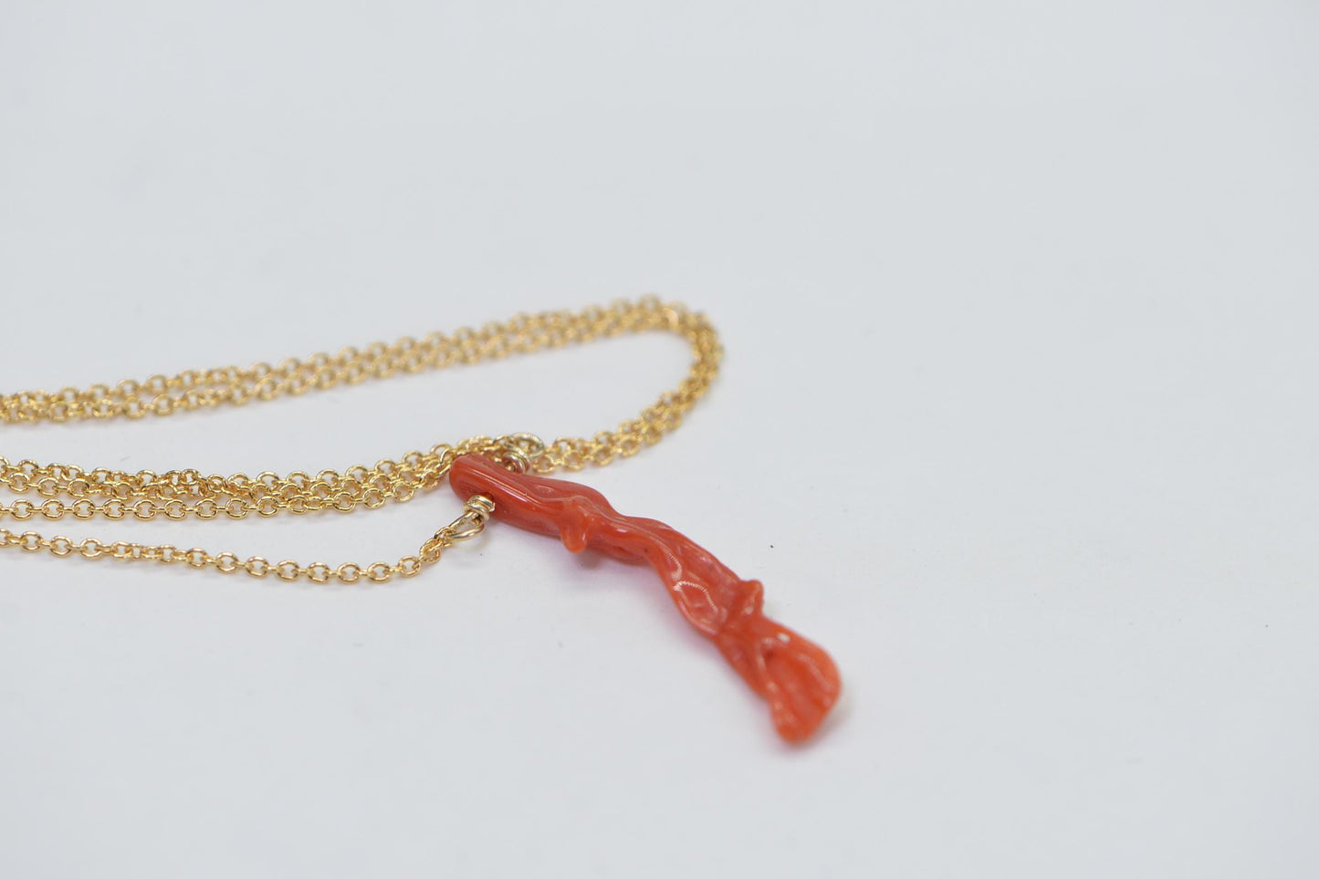 14K Gold Mediterranean Coral Necklace: Red Orange Branch Pendant