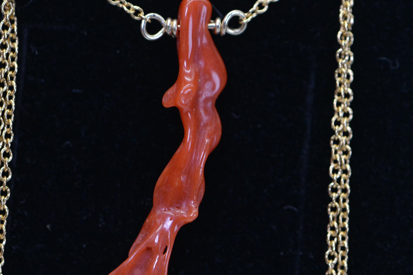 14K Gold Mediterranean Coral Necklace: Red Orange Branch Pendant
