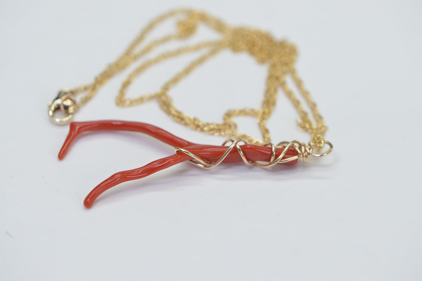 14K Gold Mediterranean Red Coral branch Large Wire Wrap