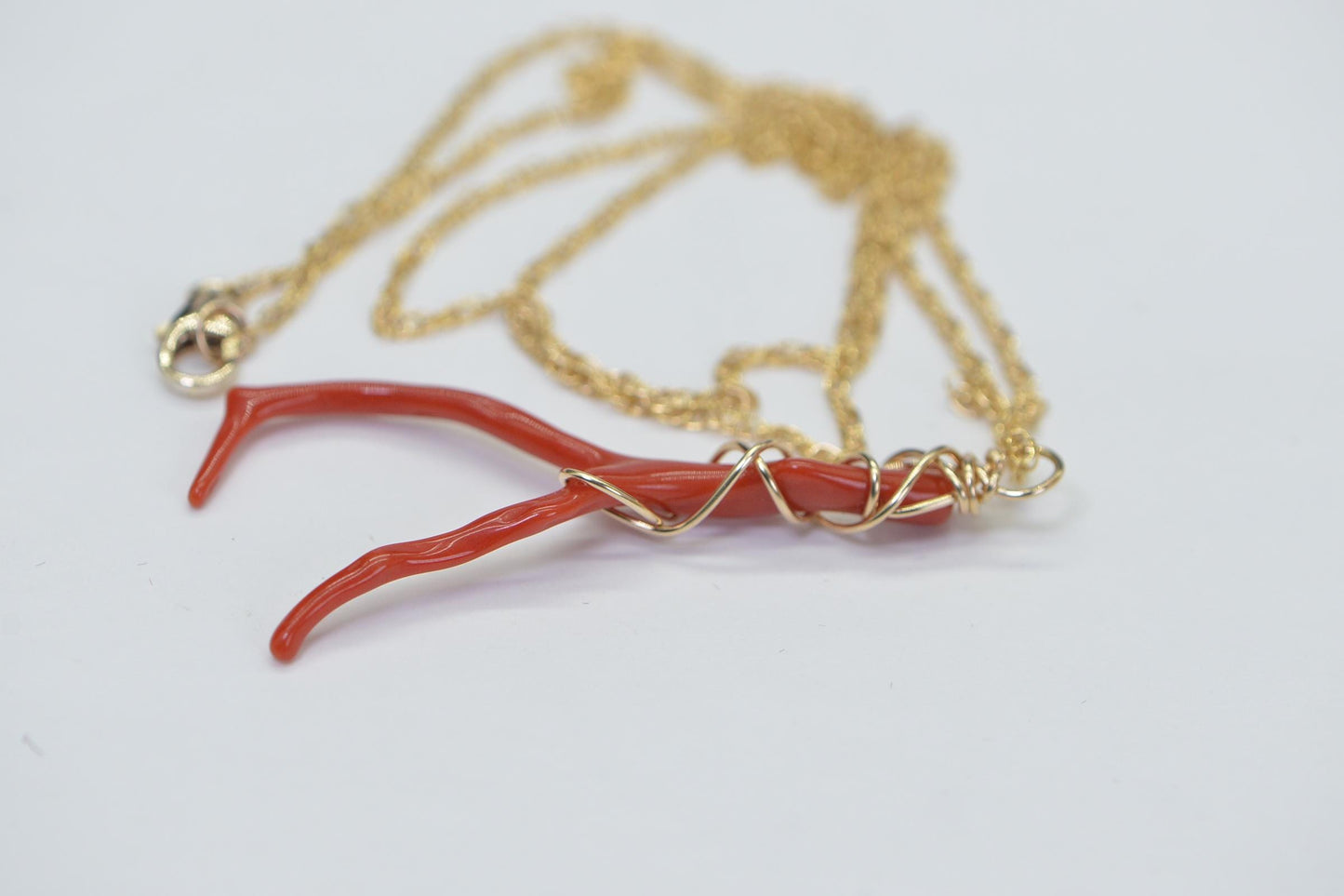 14K Gold Mediterranean Red Coral branch Large Wire Wrap