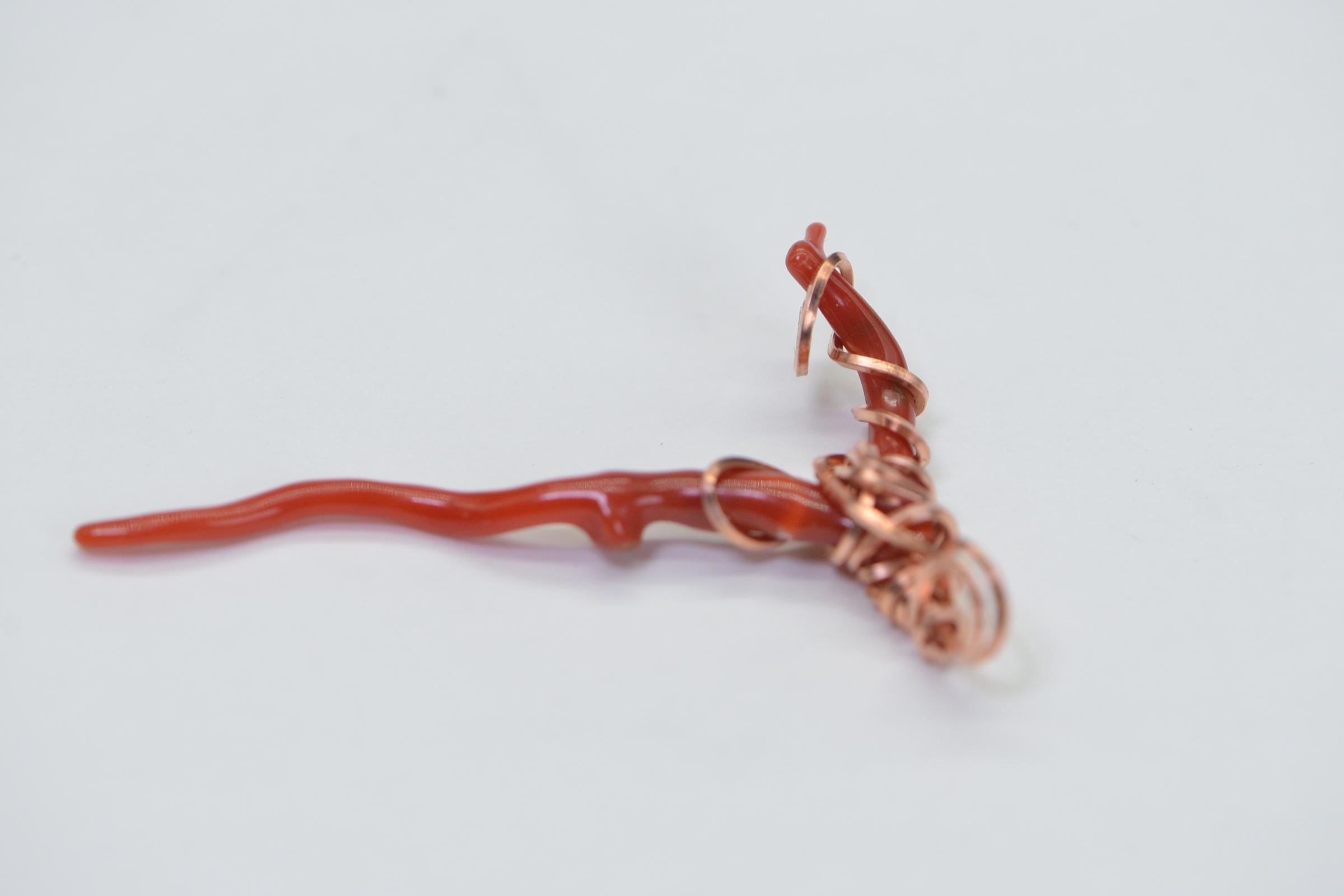 Red Coral Branch Pendant: Wire Wrapped Copper, Italian Coral Charm