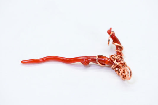 Red Coral Branch Pendant: Wire Wrapped Copper, Italian Coral Charm