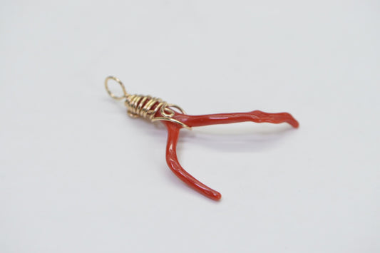 Red Coral Branch Pendant: 14K Gold Filled Wire Wrapped Italian Coral