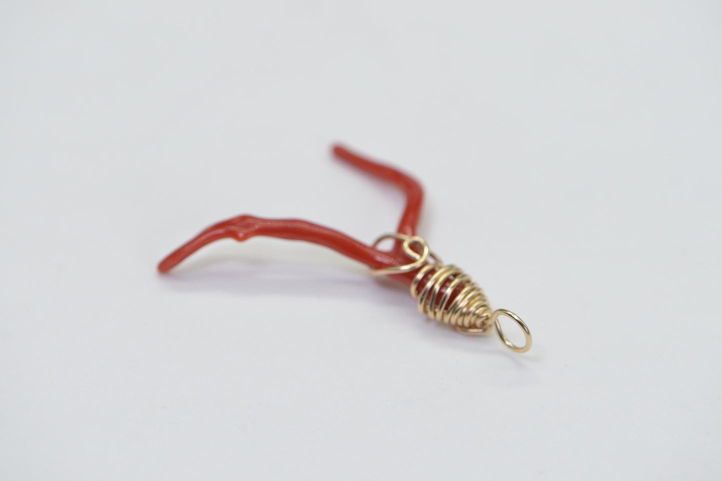 Red Coral Branch Pendant: 14K Gold Filled Wire Wrapped Italian Coral