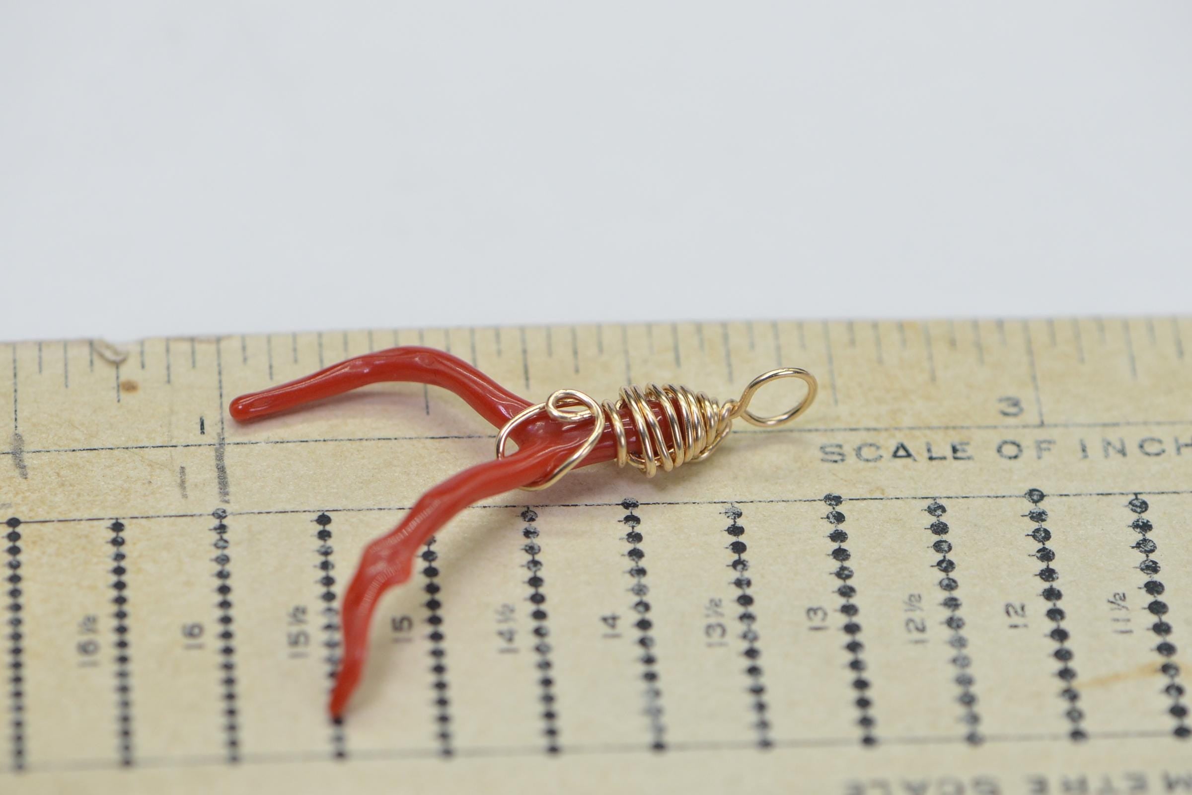 Red Coral Branch Pendant: 14K Gold Filled Wire Wrapped Italian Coral