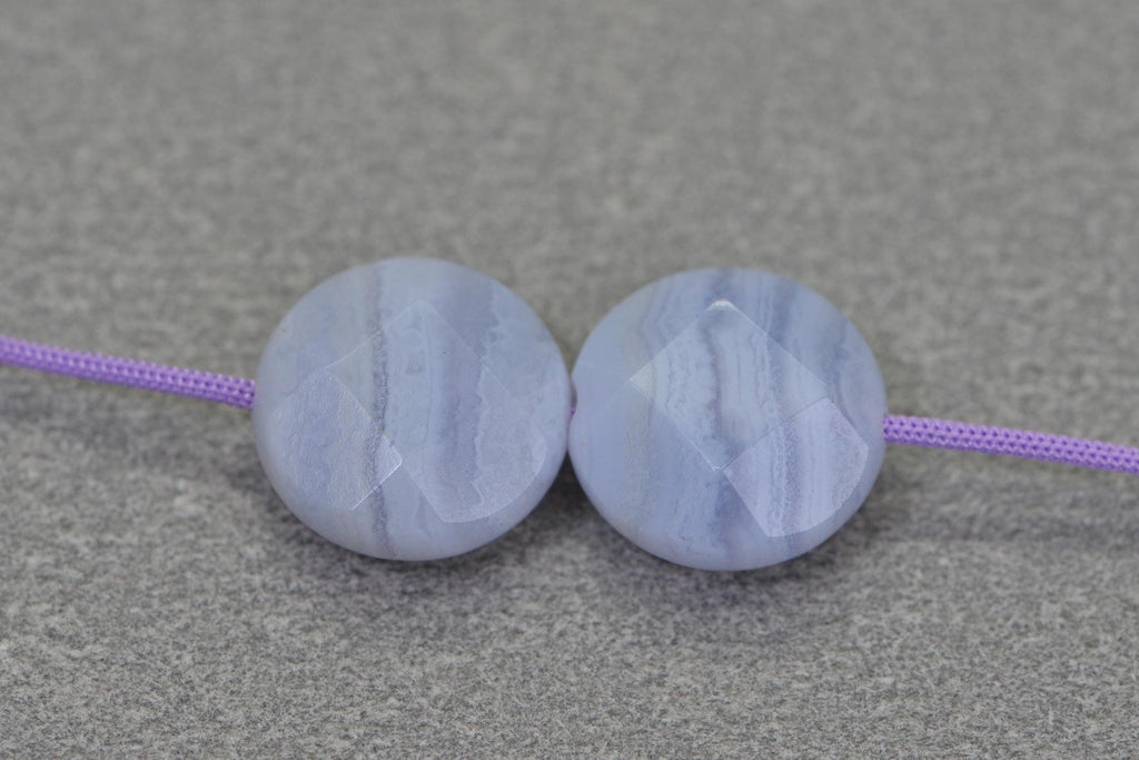 Faceted Blue Lace Agate Coin Beads: Jewelry Making (2 Beads)