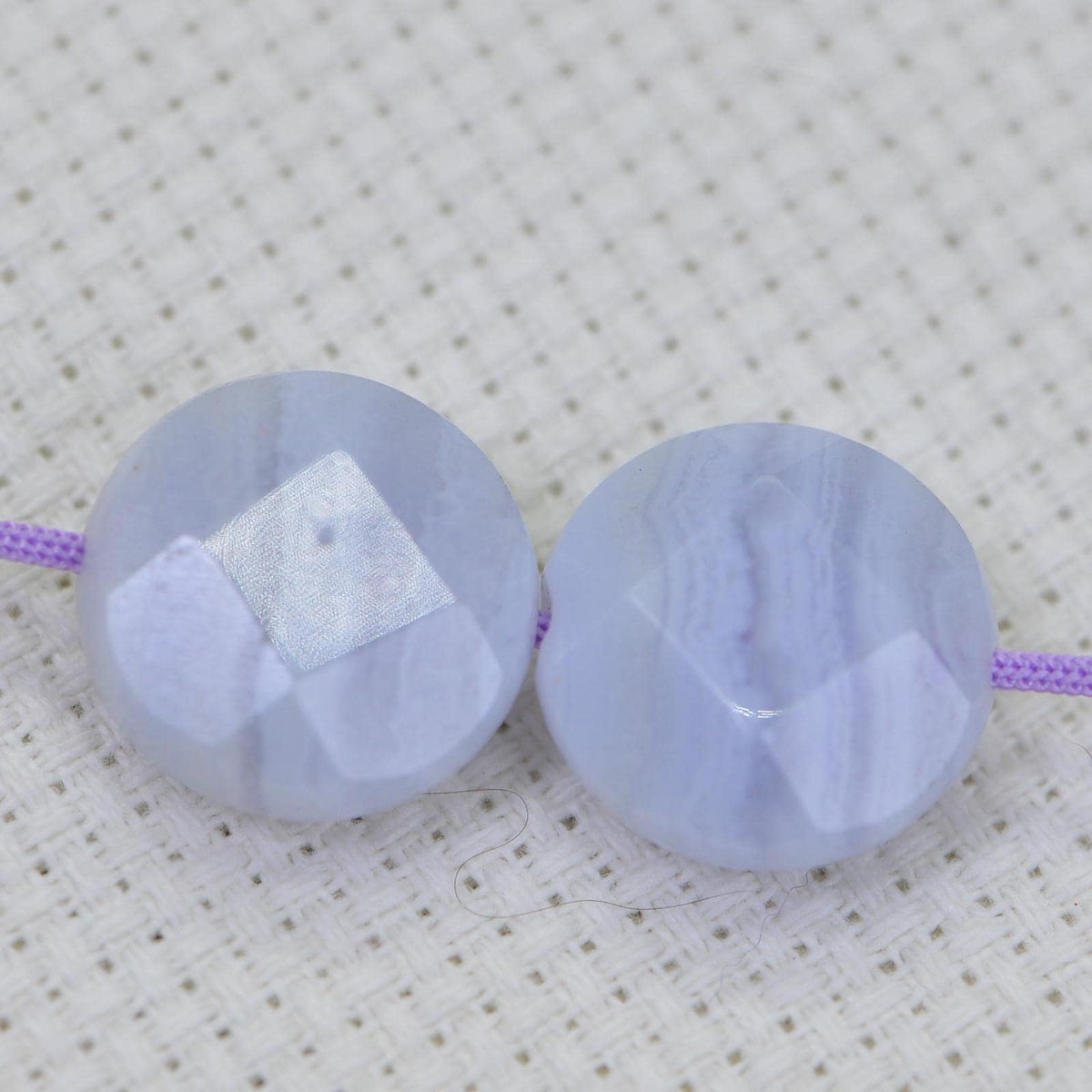 Faceted Blue Lace Agate Coin Beads: Jewelry Making (2 Beads)