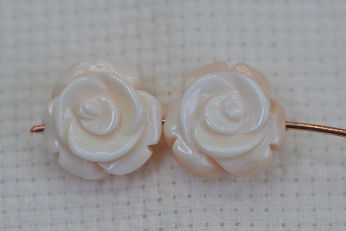 Queen Conch Shell Carved Rose Beads: Peach Pink Gemstone (2pcs)