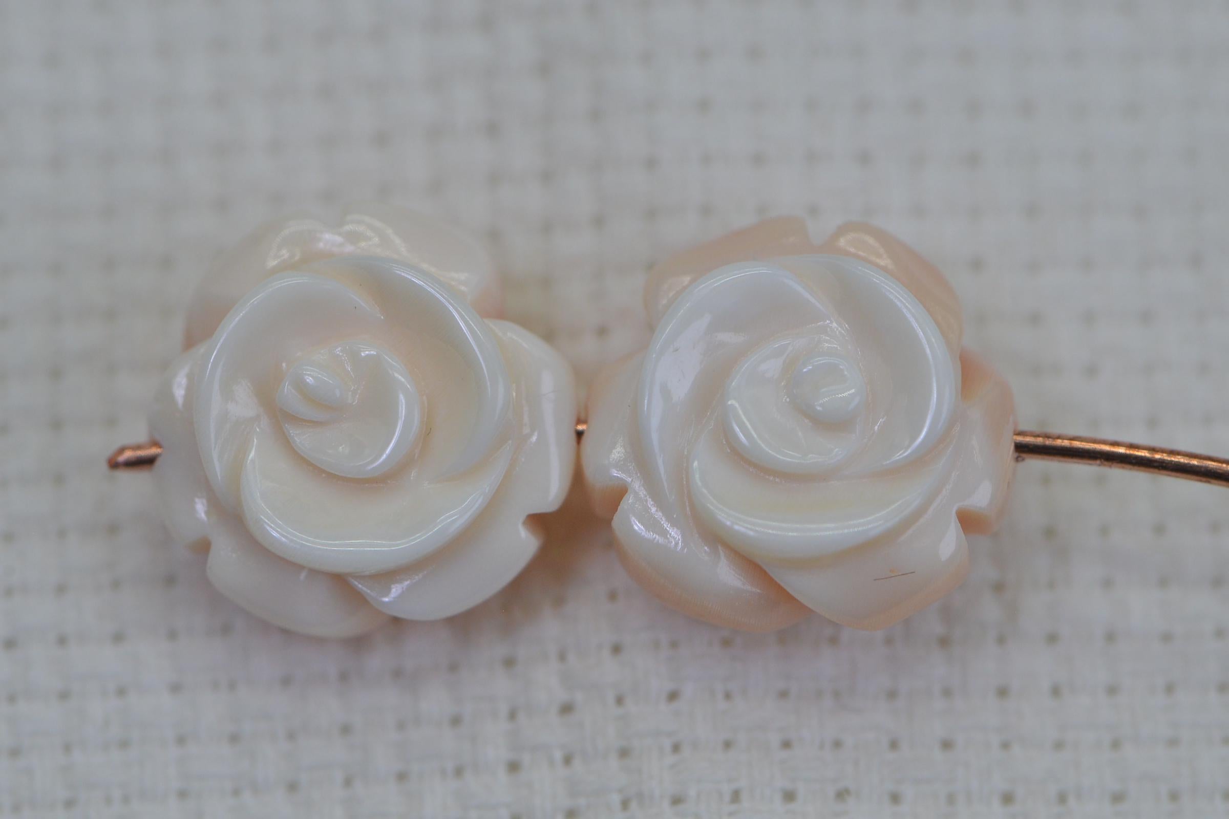 Queen Conch Shell Carved Rose Beads: Peach Pink Gemstone (2pcs)