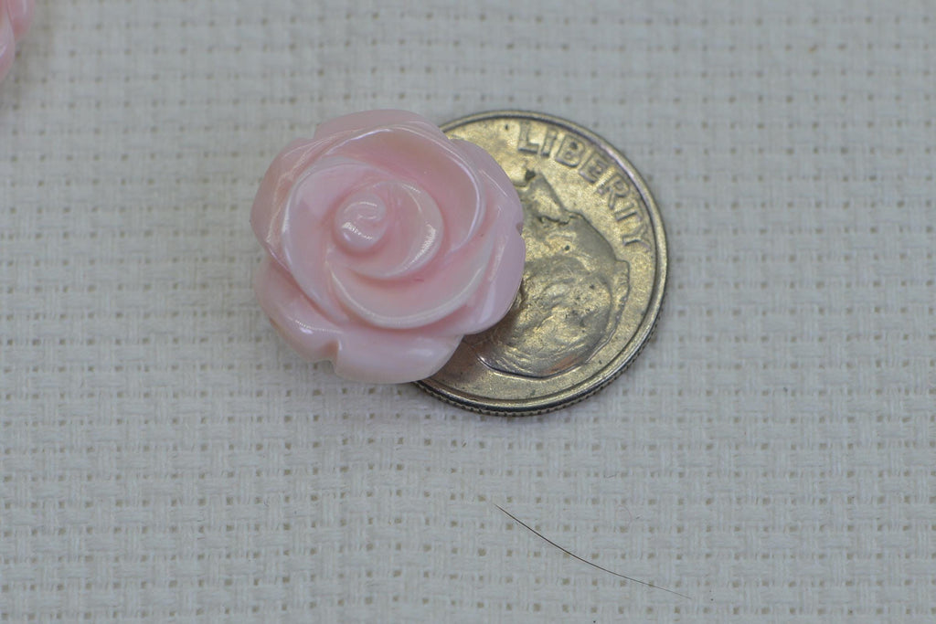 Queen Conch Shell Carved Rose Beads: Peach Pink Gemstone (2pcs)