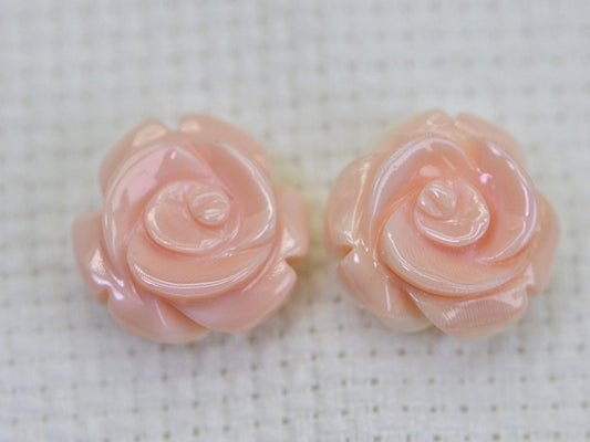 Queen Conch Shell Carved Rose Beads: Peach Pink Gemstone (2pcs)