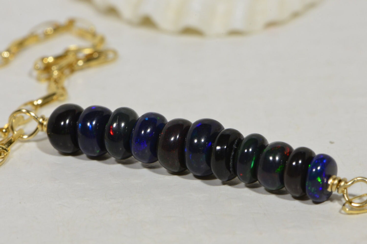 Ethiopian Black Opal Necklace, 14K Gold Filled Bar, Birthstone Jewelry