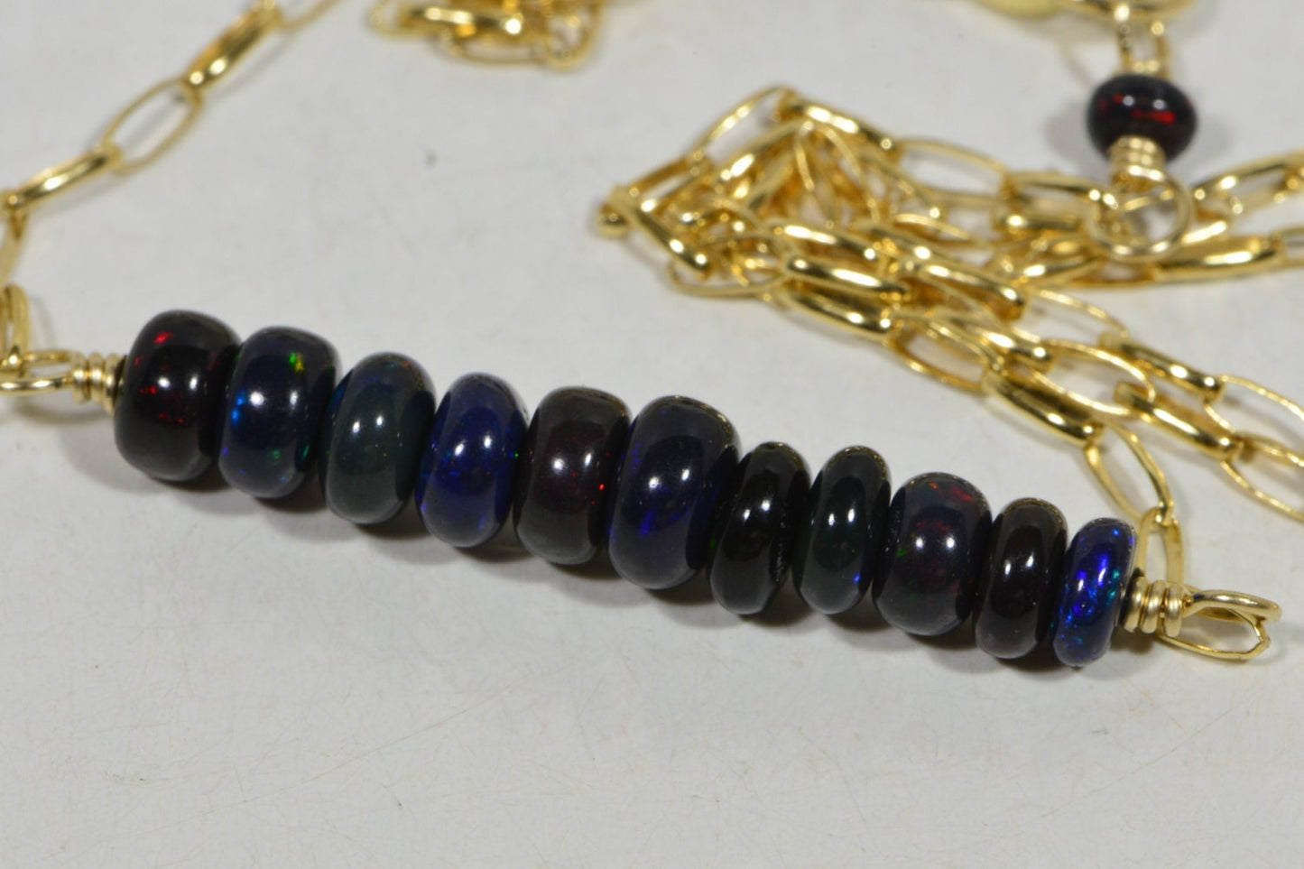 Ethiopian Black Opal Necklace, 14K Gold Filled Bar, Birthstone Jewelry