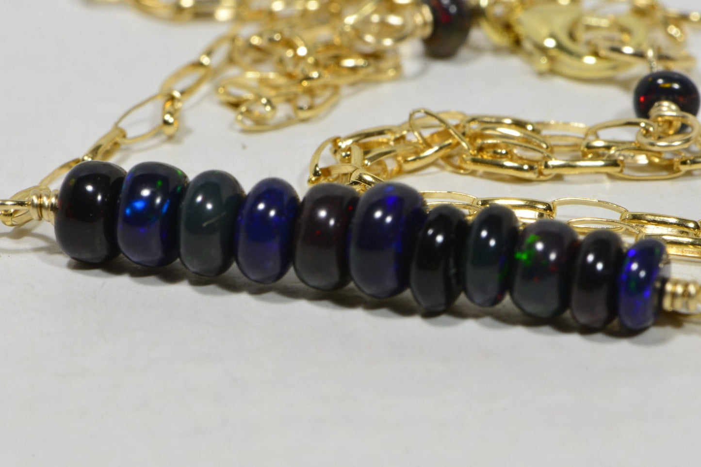 Ethiopian Black Opal Necklace, 14K Gold Filled Bar, Birthstone Jewelry