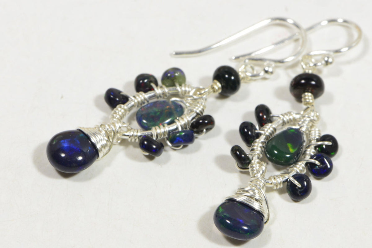 Black Opal Sterling Silver Earrings: Ethiopian Gemstone Jewelry