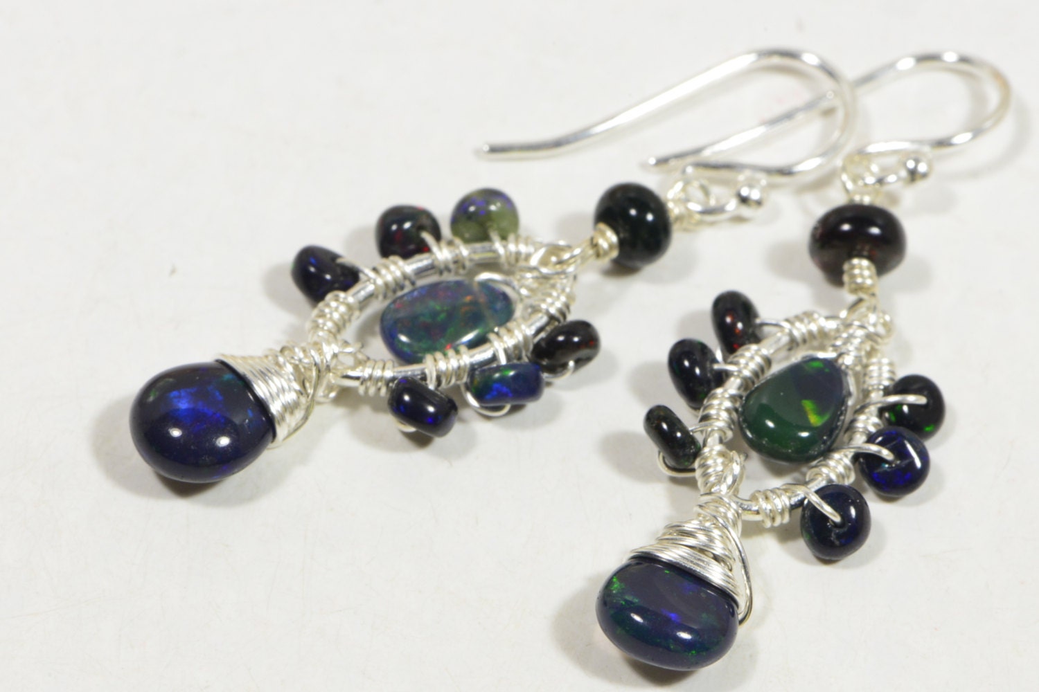 Black Opal Sterling Silver Earrings: Ethiopian Gemstone Jewelry