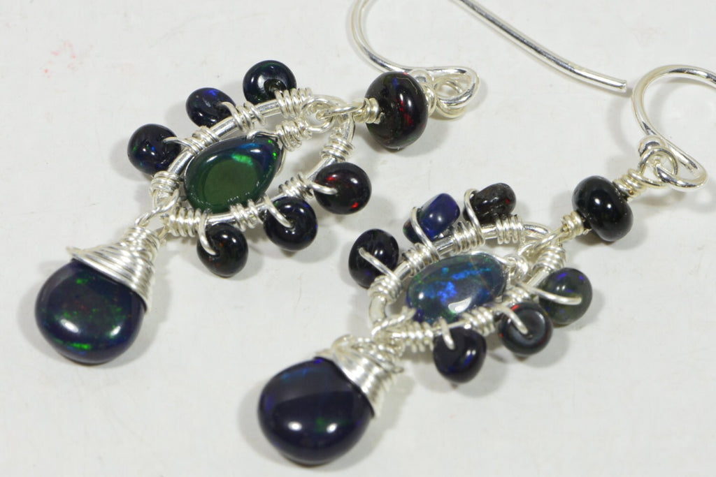 Black Opal Sterling Silver Earrings: Ethiopian Gemstone Jewelry