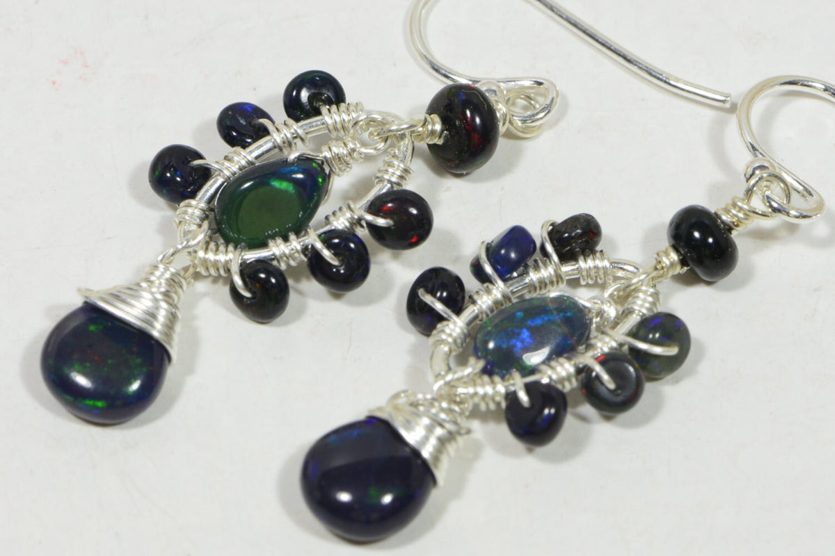 Black Opal Sterling Silver Earrings: Ethiopian Gemstone Jewelry