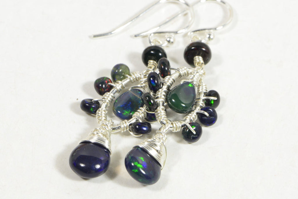 Black Opal Sterling Silver Earrings: Ethiopian Gemstone Jewelry